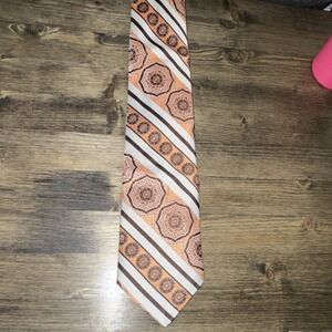 Vintage John Frederics Orange Brown White Geometric Men's Neck Tie